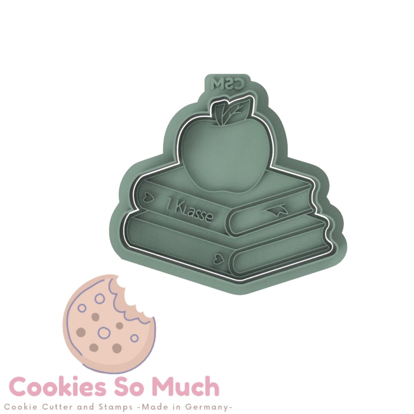 Schulbücher mit Apfel 1.Klasse Stempel und ausstecher