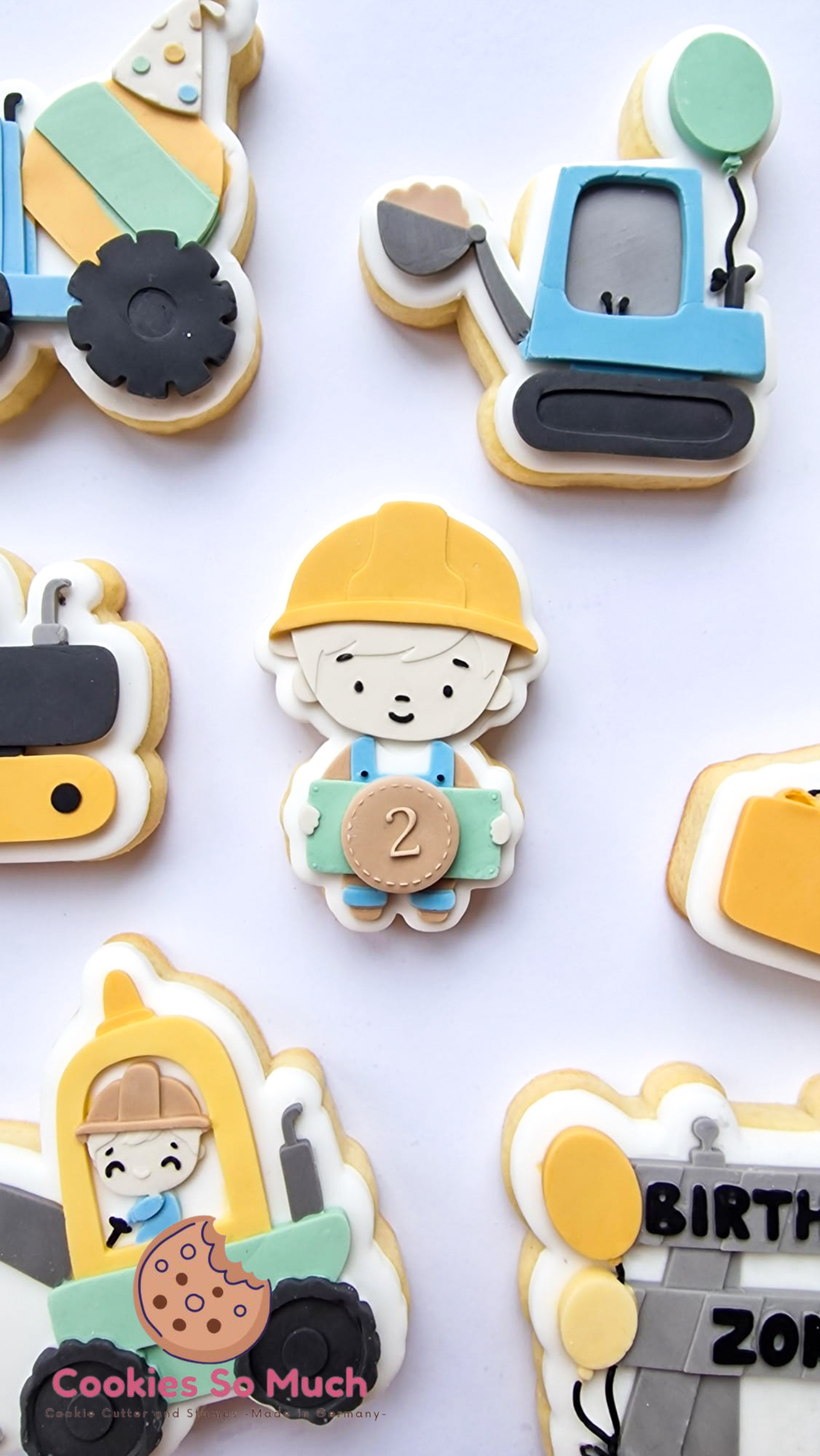 Baustellen Junge mit Schild Model 1 debosser und ausstecher