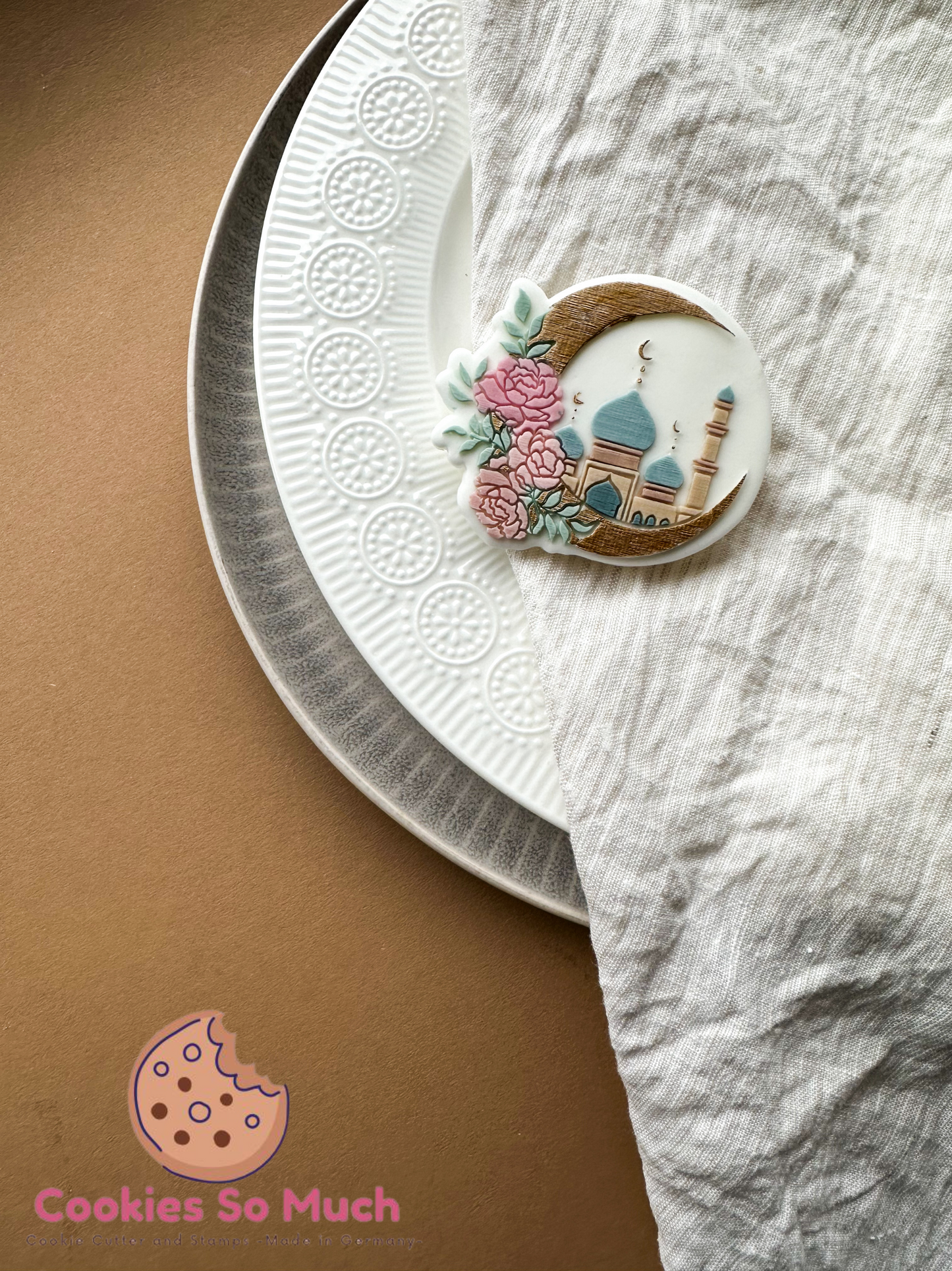 Halbmond Moschee mit Blumen acryl debosser und ausstecher