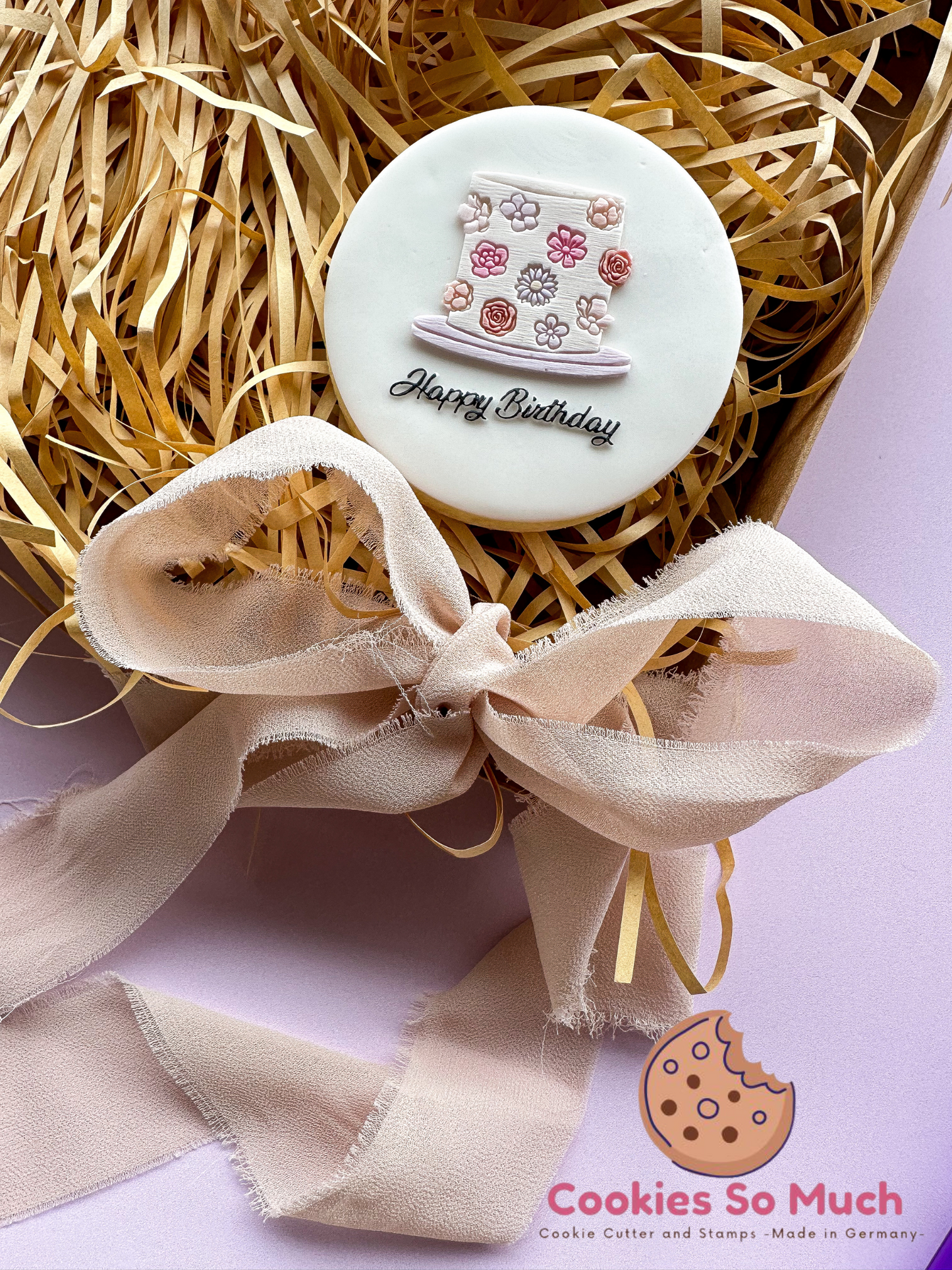 Blumen Torte mit oder ohne Happy Birthday Schrift acryl Debosser + Ausstecher