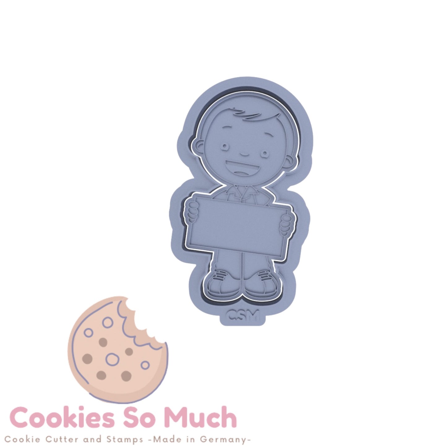 Jungen mit Namensschild Stempel und Ausstecher