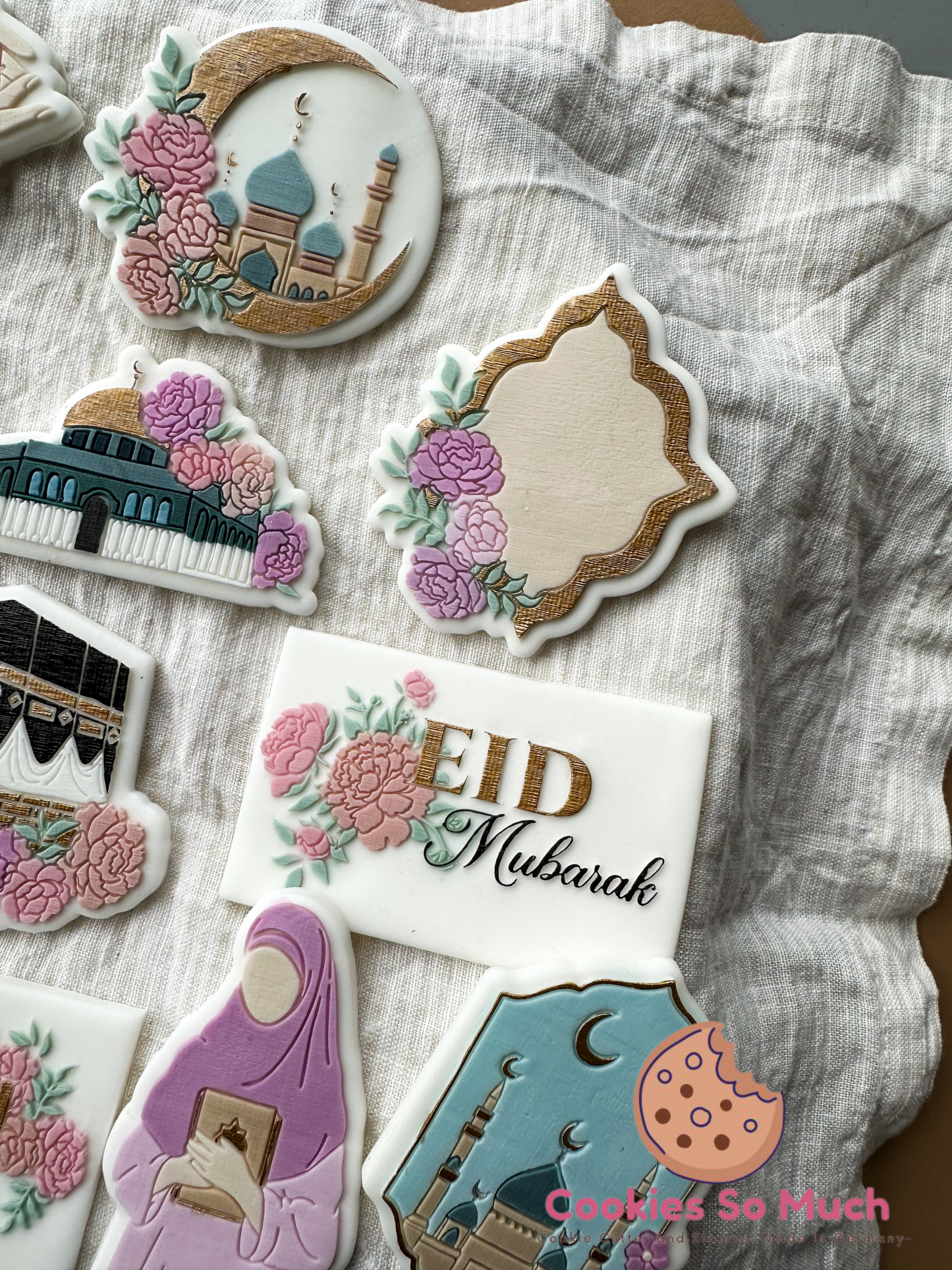 Halbmond Moschee mit Blumen acryl debosser und ausstecher