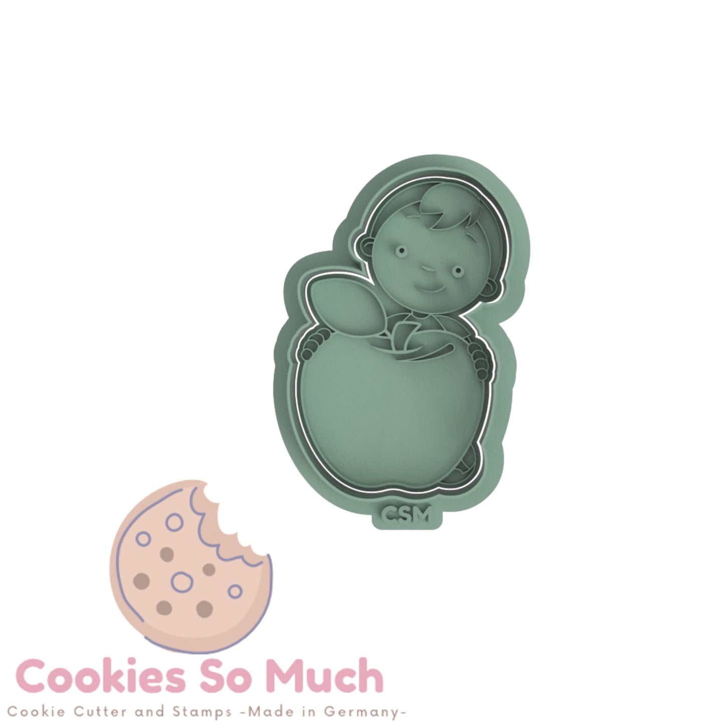 Junge mit Apfel Stempel und Ausstecher