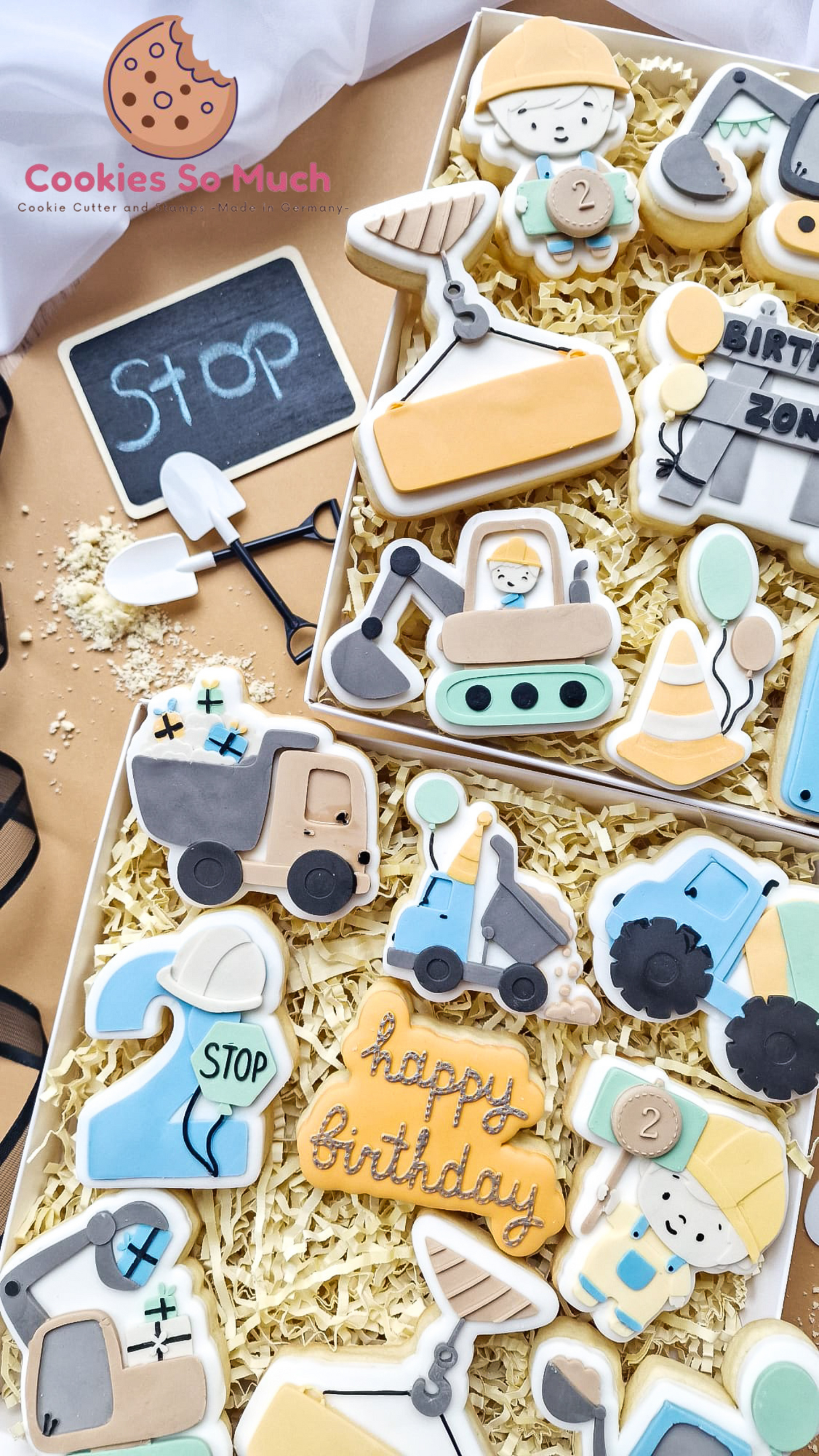 Baustellen Junge mit Schild Model 2 debosser und ausstecher