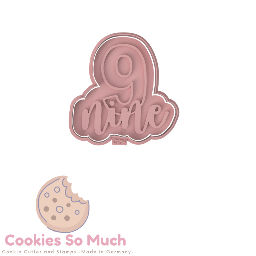 Zahl 9 handgeschrieben nine Stempel & Ausstecher