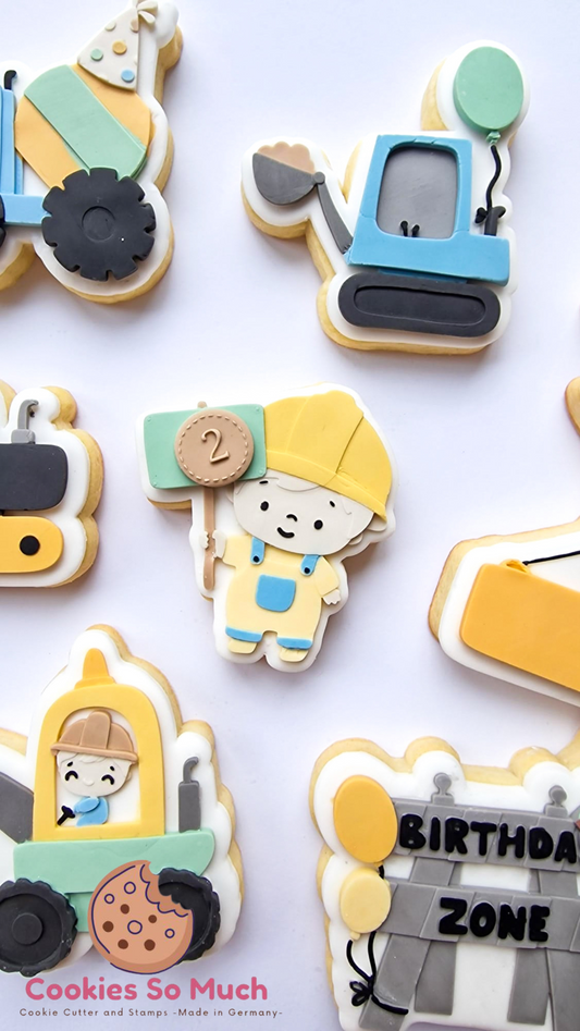 Baustellen Junge mit Schild Model 2 debosser und ausstecher