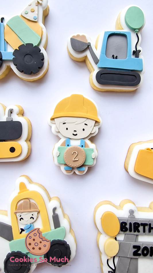 Baustellen Junge mit Schild Model 1 debosser und ausstecher