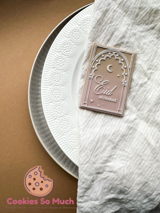 Eid Mubarak in orientalischer Rahmen acryl debosser und ausstecher