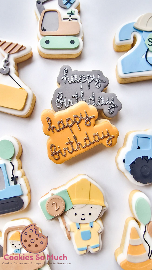 Happy Birthday mit Spurstreifen acryl debosser und ausstecher