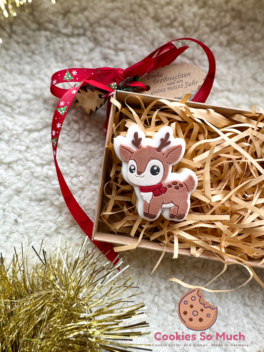 Süßer Rentier mit Schal Acryl debosser und ausstecher