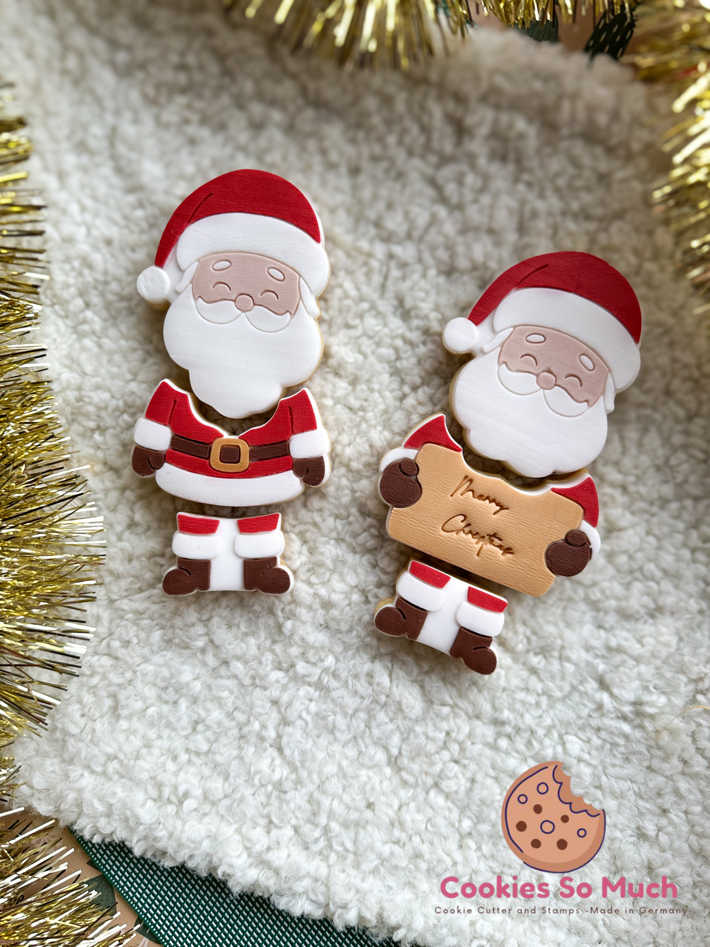 Weihnachtsmann mit Schild 3-teilig Acryl debosser und ausstecher