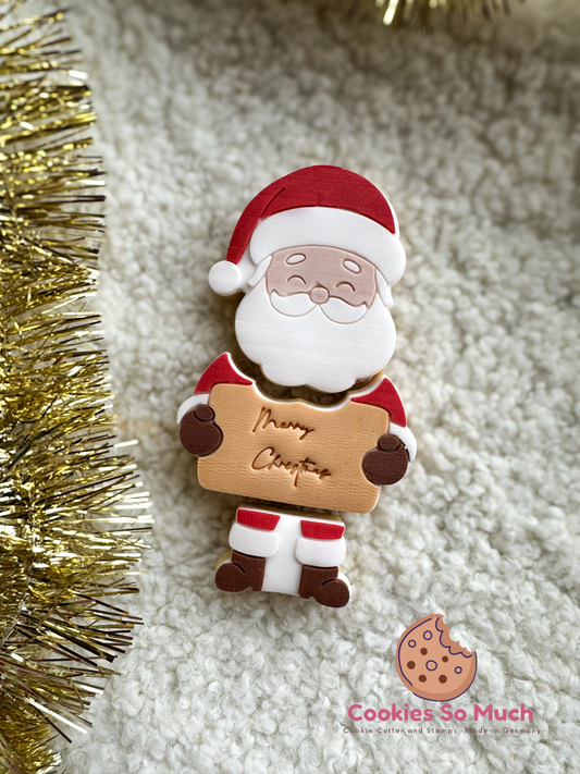 Weihnachtsmann mit Schild 3-teilig Acryl debosser und ausstecher