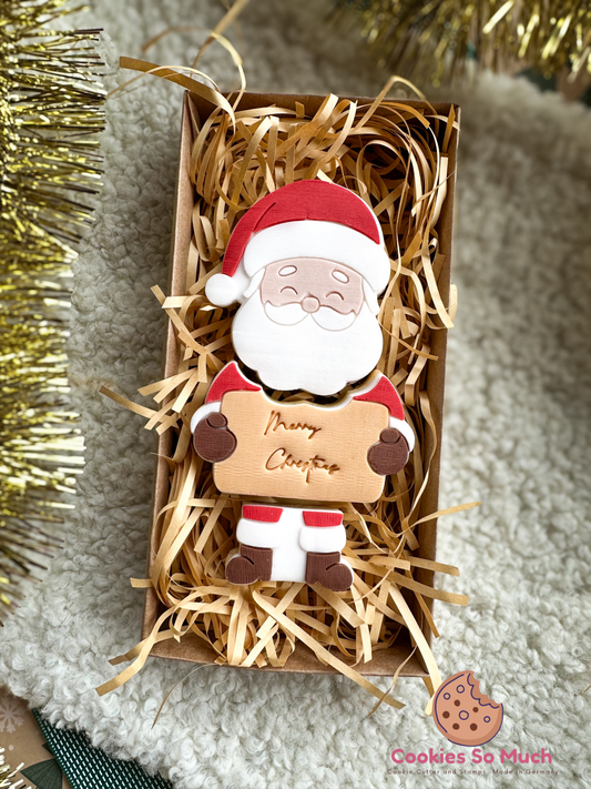 Weihnachtsmann mit Schild 3-teilig Acryl debosser und ausstecher