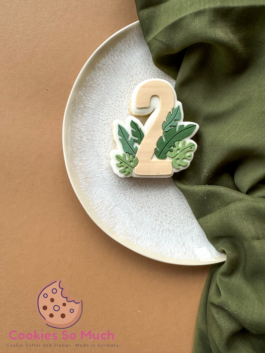 Zahl 2 mit Dschungel blätter Acryl Debosser + Ausstecher