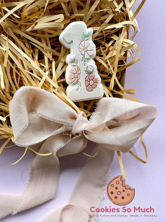 Zahl 1 mit Wildblumen Model 2 acryl Debosser + Ausstecher