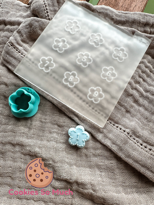mini Blumen Zahlen mit Nähten acryl debosser und ausstecher set