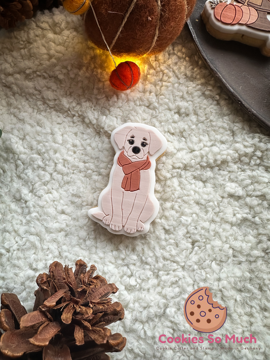 Hund mit Schal acryl debosser und ausstecher