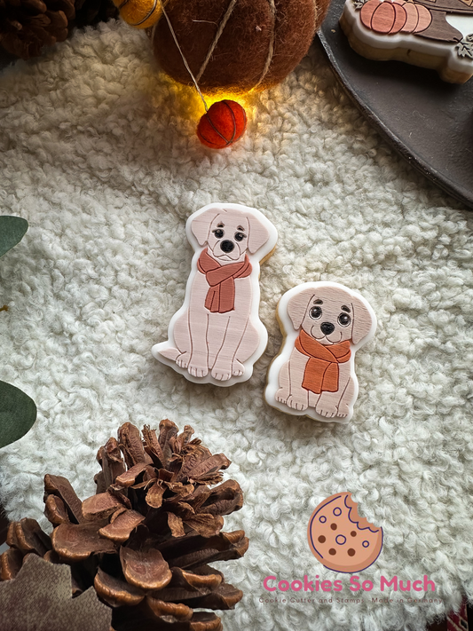 Hund mit Schal acryl debosser und ausstecher