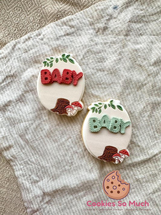 Waldrahmen mit Pilzen und Baumstamm acryl debosser und ausstecher